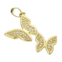 Cubic Zirconia Micro Pave Brass Pendant, Butterfly, gold color plated, micro pave cubic zirconia, 15x25x4mm, Hole:Approx 2mm, Sold By PC