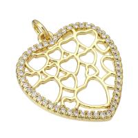 Cubic Zirconia Micro Pave Brass Pendant, Heart, gold color plated, micro pave cubic zirconia & hollow, 20x22x2mm, Hole:Approx 2mm, Sold By PC