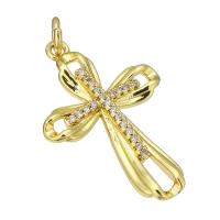 Cubic Zirconia Micro Pave Brass Pendant, Cross, gold color plated, micro pave cubic zirconia & hollow, 17x27x3mm, Hole:Approx 2mm, Sold By PC