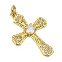 Cubic Zirconia Micro Pave Brass Pendant, Cross, gold color plated, micro pave cubic zirconia, 18x26x4mm, Hole:Approx 2mm, Sold By PC