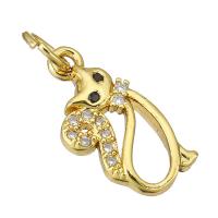 Cubic Zirconia Micro Pave Brass Pendant, Cat, gold color plated, micro pave cubic zirconia, 8x15x2mm, Hole:Approx 3mm, Sold By PC