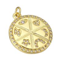 Cubic Zirconia Micro Pave Brass Pendant, Flat Round, gold color plated, micro pave cubic zirconia, 16.50x19x2mm, Hole:Approx 1.5mm, Sold By PC
