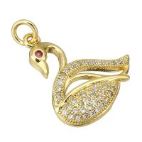 Cubic Zirconia Micro Pave Brass Pendant, Swan, gold color plated, micro pave cubic zirconia, 18x21x3mm, Hole:Approx 2mm, Sold By PC