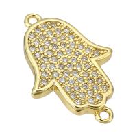 Cubic Zirconia Micro Pave Brass Connector, Hand, gold color plated, micro pave cubic zirconia, 14x21x2mm, Hole:Approx 1mm, Sold By PC