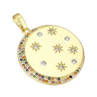 Cubic Zirconia Micro Pave Brass Pendant, Flat Round, gold color plated, micro pave cubic zirconia, 24x27x4mm, Hole:Approx 4mm, Sold By PC