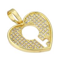 Cubic Zirconia Micro Pave Brass Pendant, Heart, gold color plated, micro pave cubic zirconia & hollow, 18x19x4mm, Hole:Approx 4mm, Sold By PC