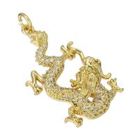 Cubic Zirconia Micro Pave Brass Pendant, Dragon, gold color plated, micro pave cubic zirconia, 17x29x4mm, Hole:Approx 3mm, Sold By PC