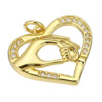 Cubic Zirconia Micro Pave Brass Pendant, Heart, gold color plated, micro pave cubic zirconia & hollow, 21.50x18x4mm, Hole:Approx 2mm, Sold By PC