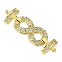 Cubic Zirconia Micro Pave Brass Connector, gold color plated, micro pave cubic zirconia & hollow, 31x9x4mm, Hole:Approx 1mm, Sold By PC