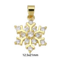 Cubic Zirconia Micro Pave Brass Pendant, Snowflake, gold color plated, micro pave cubic zirconia, 12.50x21x3.50mm, Hole:Approx 3mm, Sold By PC