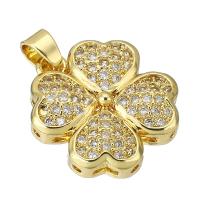 Cubic Zirconia Micro Pave Brass Pendant, Four Leaf Clover, gold color plated, micro pave cubic zirconia, 15x17x4mm, Hole:Approx 2mm, Sold By PC