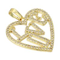 Cubic Zirconia Micro Pave Brass Pendant, Heart, gold color plated, micro pave cubic zirconia & hollow, 22x22x4mm, Hole:Approx 3mm, Sold By PC