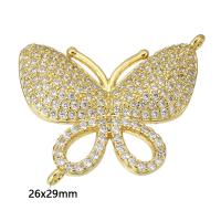 Cubic Zirconia Micro Pave Brass Connector, Butterfly, gold color plated, micro pave cubic zirconia, 26x29x3mm, Hole:Approx 1mm, Sold By PC