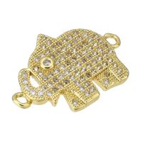 Cubic Zirconia Micro Pave Brass Connector, Elephant, gold color plated, micro pave cubic zirconia, 23x15x2mm, Hole:Approx 1mm, Sold By PC