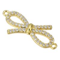 Cubic Zirconia Micro Pave Brass Connector Bowknot gold color plated micro pave cubic zirconia & hollow Approx 1mm Sold By PC