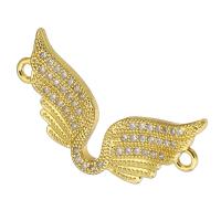 Cubic Zirconia Micro Pave Brass Connector, Wing Shape, gold color plated, micro pave cubic zirconia, 27x17x2mm, Hole:Approx 1mm, Sold By PC