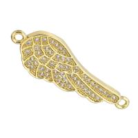 Cubic Zirconia Micro Pave Brass Connector, Wing Shape, gold color plated, micro pave cubic zirconia & hollow, 32x11x2mm, Hole:Approx 1.5mm, Sold By PC