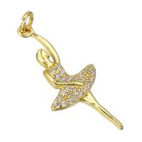 Cubic Zirconia Micro Pave Brass Pendant, Dancing Girl, gold color plated, micro pave cubic zirconia, 14x31x2mm, Hole:Approx 2mm, Sold By PC