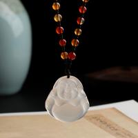 White Chalcedony Sweater Necklace with Agate Buddha Unisex original color Length Approx 23.62 Inch Sold By PC
