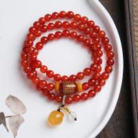 Red Agate Wrap Bracelet, with Beeswax & White Chalcedony & Lampwork, multilayer & Unisex, 6mm, Sold Per Approx 14-16 cm Strand