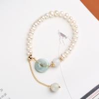Freshwater Cultured Pearl Bracelet Freshwater Pearl with Jadeite & Brass 14K gold-filled & for woman 6mm 3.5*15mm 9mm Length Approx 16-20 cm Sold By PC
