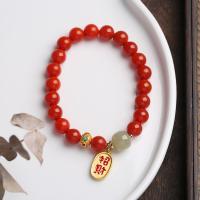 Red Agate Bracelets, with Hetian Jade & Brass, 14K gold-filled, for woman, 8mm,8*10mm, Length:Approx 14-16 cm, Sold By PC