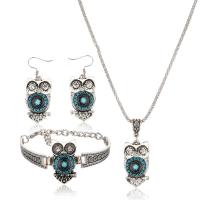 Zinc Alloy Jewelry Sets bracelet & earring & necklace with Resin with 2.76inch extender chain Owl antique silver color plated three pieces & for woman nickel lead & cadmium free Length Approx 18.7 Inch Sold By Set