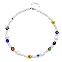 Evil Eye Jewelry Necklace Zinc Alloy with Lampwork & Plastic Pearl with 1.97inch extender chain fashion jewelry & for woman nickel lead & cadmium free Length Approx 15.75 Inch Sold By PC