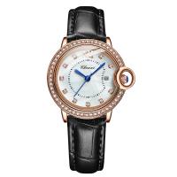 Women Wrist Watch Stainless Steel with Leather & Glass & Zinc Alloy Chinese Movement watch movement for woman & waterproof & with rhinestone  Sold By PC