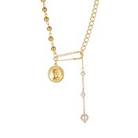Plastične biserna ogrlica, Cink Alloy, s Plastična Pearl, pozlaćen, modni nakit & za žene, zlatan, Dužina 17.32 inčni, Prodano By PC