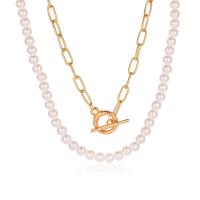 Plastik perle halskæde, Zinc Alloy, med Plastic Pearl, forgyldt, 2 stykker & mode smykker & for kvinde, gylden, Længde 16.54 inch, Solgt af sæt