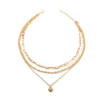 Multi Layer Necklace Zinc Alloy with 1.97 extender chain Heart plated three layers & fashion jewelry & for woman golden Length 15.35 Inch Sold By PC