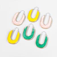 Tibetan Style Hoop Earring, fashion jewelry & for woman & enamel, more colors for choice, 48x29mm, Sold By Pair