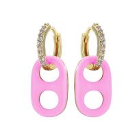 Huggie Hoop Drop Earring, Brass, plated, fashion jewelry & micro pave cubic zirconia & enamel, more colors for choice, 27x11.50mm, Sold By Pair