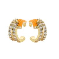 Trendy ear cuffs, Messing, gold plated, mode sieraden & micro pave zirconia & glazuur, meer kleuren voor de keuze, 13x8mm, Verkocht door pair