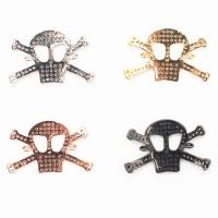 Cubic Zirconia Micro Pave Brass Connector, Skull, plated, fashion jewelry & micro pave cubic zirconia, more colors for choice, 24.50x15mm, Sold By PC