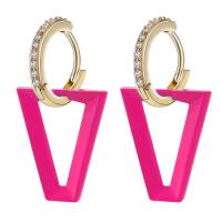Huggie Hoop Drop Earring Brass plated fashion jewelry & micro pave cubic zirconia & enamel Sold By Pair