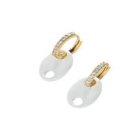 Huggie Hoop Drop Earring, Brass, gold color plated, fashion jewelry & micro pave cubic zirconia & enamel, white, 12x27mm, Sold By Pair