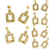 Boucles d'oreilles pendantes en laiton, Placage de couleur d'or, bijoux de mode & pavé de micro zircon, plus de couleurs à choisir, 14x21mm, Vendu par paire