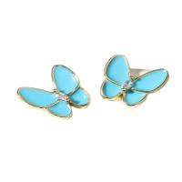 Brass Stud Earring, Butterfly, gold color plated, fashion jewelry & micro pave cubic zirconia & enamel, more colors for choice, 11x12mm, Sold By Pair