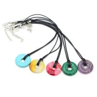 Natural Gemstone Necklace, Natural Stone, with leather cord & Iron, with 1.97Inch extender chain, Donut, platinum color plated, different materials for choice & Unisex, more colors for choice, 30x30mm, Length:Approx 23.62 Inch, Sold By PC