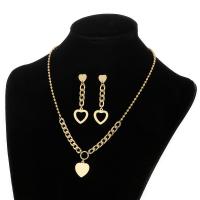 Titanium Steel Jewelry Set earring & necklace with 1.97Inch extender chain Heart plated for woman Length Approx 17.72 Inch Sold By Set
