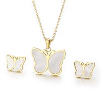 Titanium Steel Jewelry Set, Stud Earring & necklace, with Shell, Butterfly, plated, for woman, more colors for choice, 15x11mm,25x18mm, Length:Approx 15.75 Inch, Sold By Set