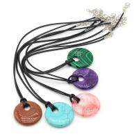 Natural Gemstone Necklace Natural Stone with leather cord & Iron with 1.97Inch extender chain Donut platinum color plated & Unisex Length Approx 23.62 Inch Sold By PC