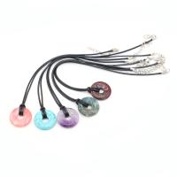 Natural Gemstone Necklace, Natural Stone, with leather cord & Iron, with 1.97Inch extender chain, Donut, platinum color plated, different materials for choice & Unisex, more colors for choice, 25x25mm, Length:Approx 23.62 Inch, Sold By PC