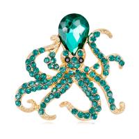 Rhinestone Brooch Zinc Alloy with Glass Octopus gold color plated with rhinestone nickel lead & cadmium free Sold By PC