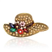 Rhinestone Brooch Zinc Alloy Hat gold color plated with rhinestone nickel lead & cadmium free Sold By PC