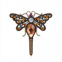 Rhinestone Brooch Zinc Alloy with Acrylic Dragonfly gold color plated with rhinestone nickel lead & cadmium free Sold By PC