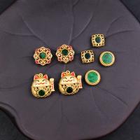 Perles bijoux en laiton, avec jade, Placage de couleur d'or, DIY & styles différents pour le choix & émail, protéger l'environnement, sans nickel, plomb et cadmium, Vendu par PC