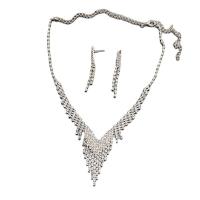 metal Conjunto de joya, pendiente & collar, con 6inch extender cadena, chapado, 2 piezas & para mujer & con diamantes de imitación, libre de níquel, plomo & cadmio, 50x5mm, 45mm, longitud:aproximado 11.8 Inch, Vendido por Set